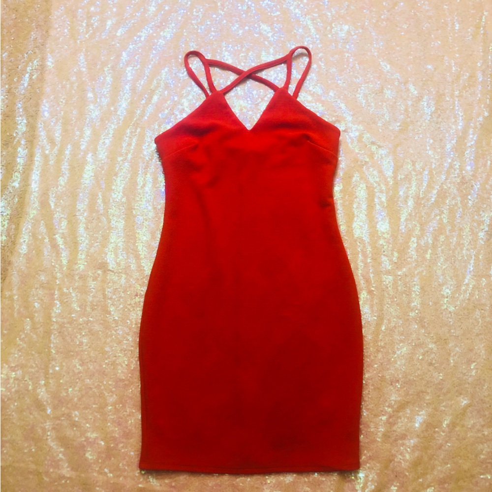Red vneck strappy bodycon dress nwot medium